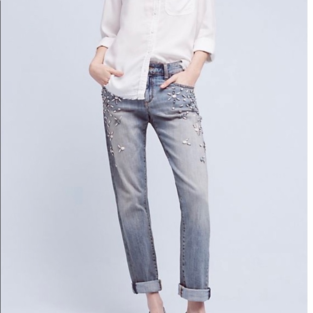 Pilcro Hyphen Bejeweled Mid-Rise Jeans